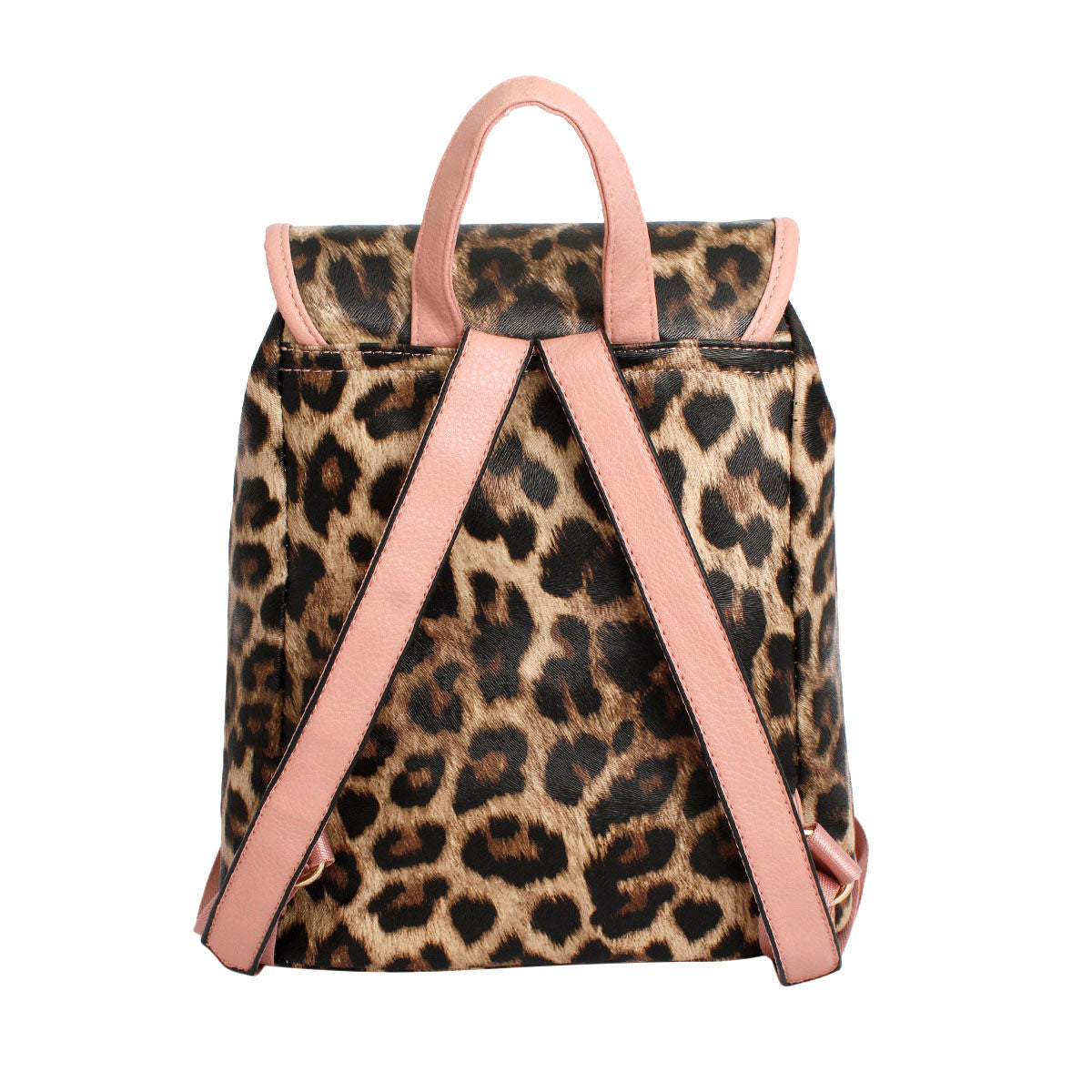 Backpack Leopard and Pink Flap Bag Set for Women