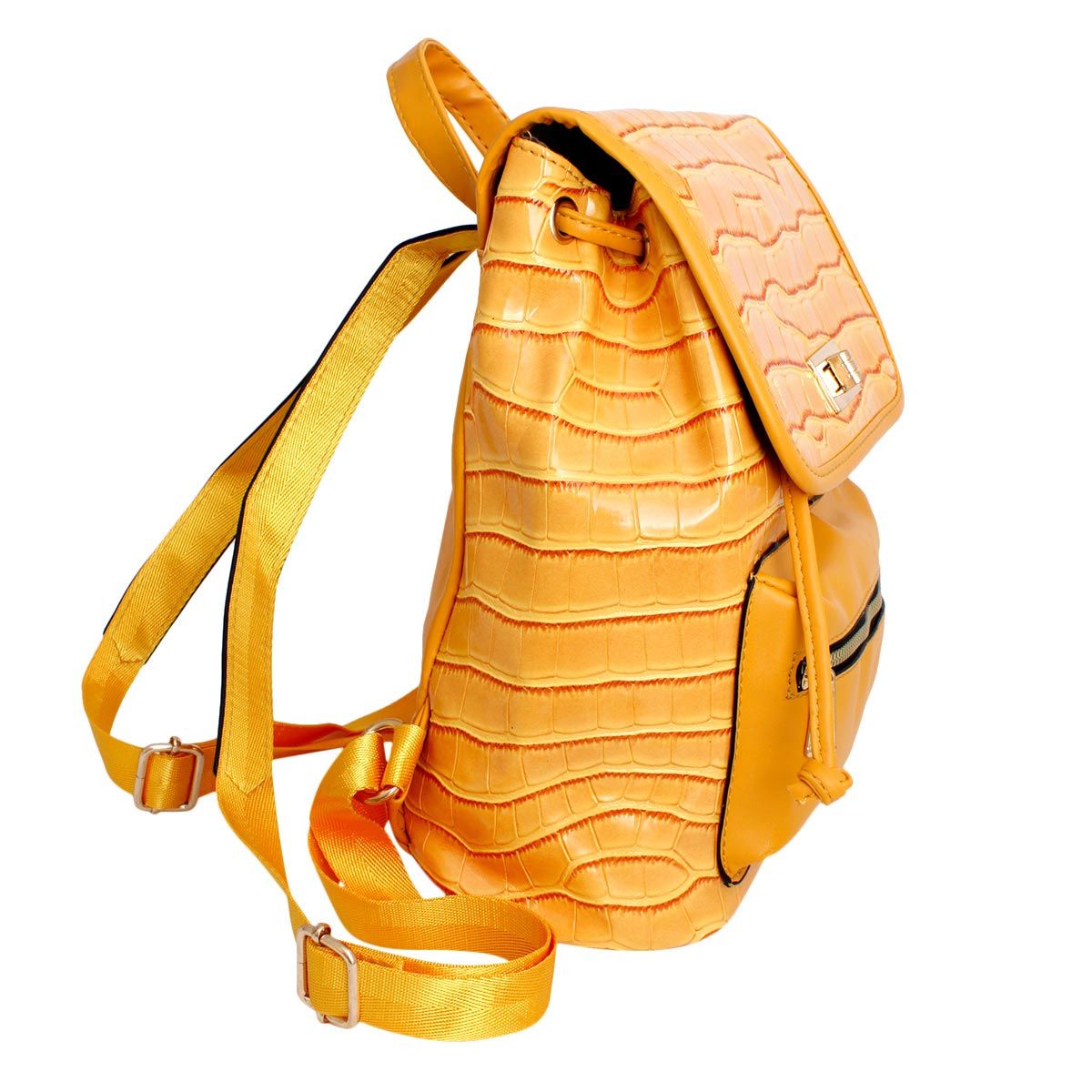 Backpack Yellow Croc Flap Bag Set for Women