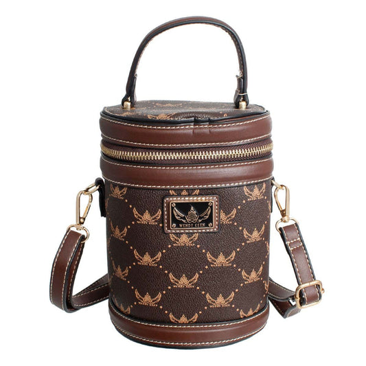 Dark Brown Top Handle Barrel Clutch