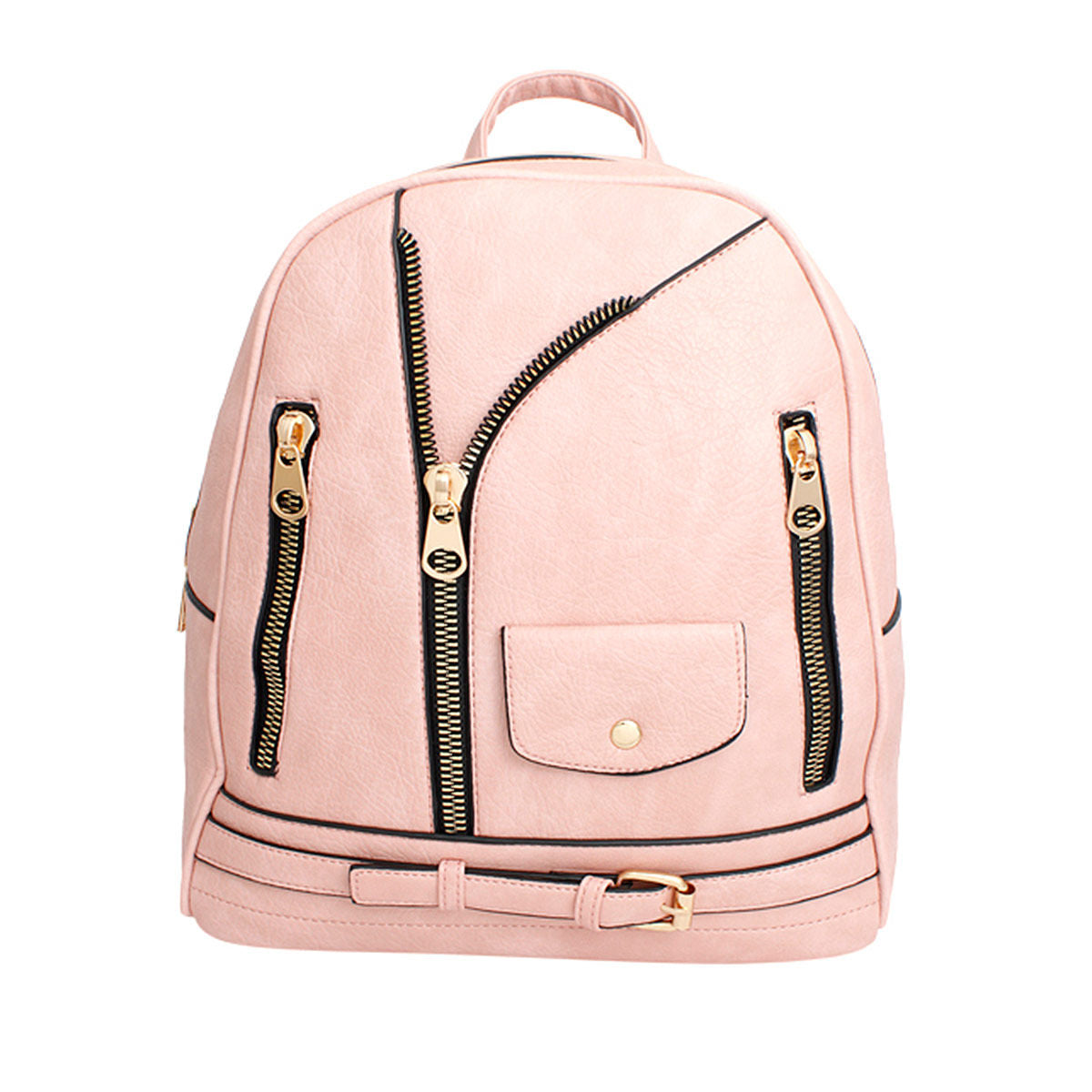 Moto Backpack Pink Zipper Medium Bag for Women