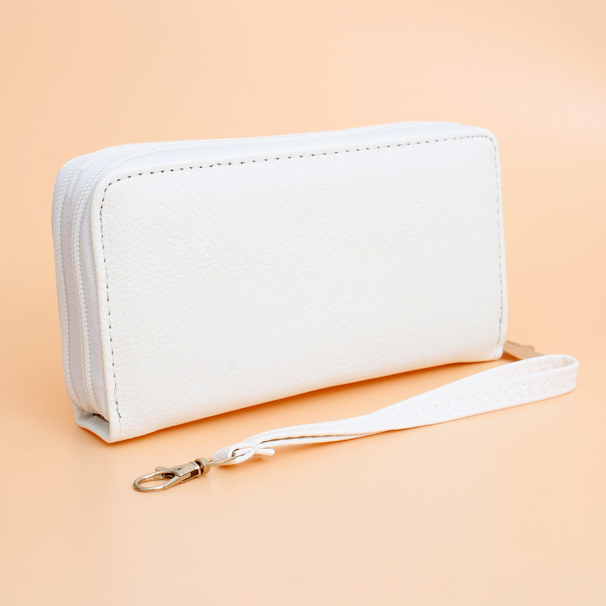 Zipper Wallet White Soft Grain for Women