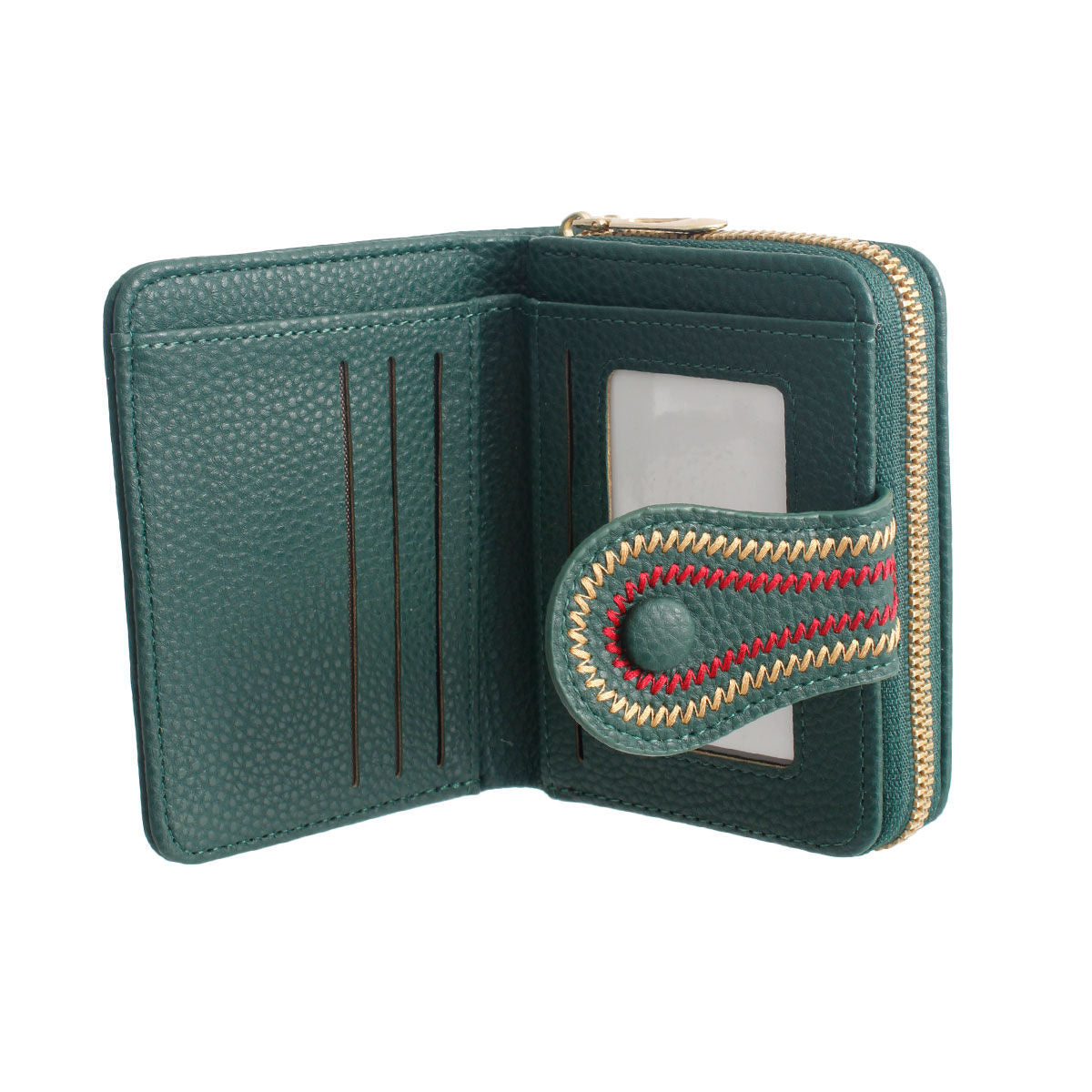 Green Stitched Bifold Wallet