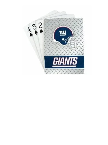 Playing cards with New York Giants logo on a white background