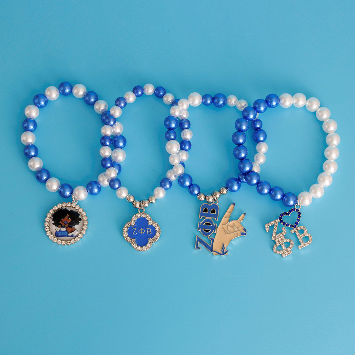 Blue White Pearl Sorority Set