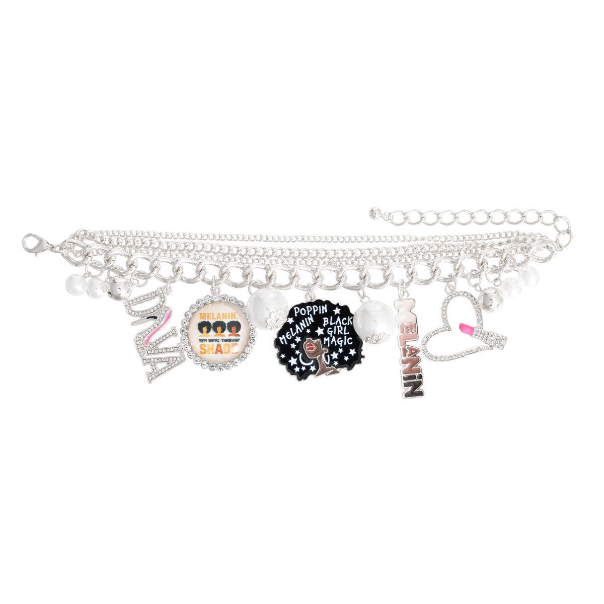 Silver Melanin Diva Charm Bracelet