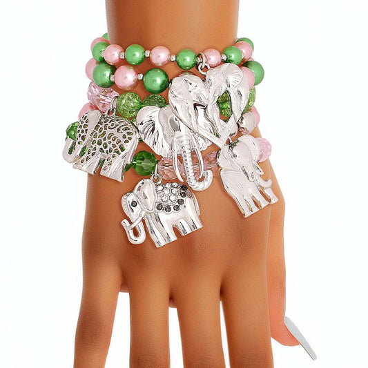 AKA Mixed Pink Green Elephant Bracelets
