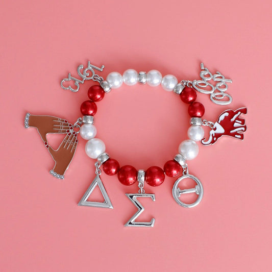 Red White Pearl Delta Soror Bracelet