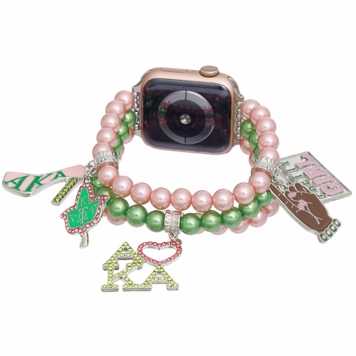 AKA Sorority Pink Green Pearl Watch Band for Women