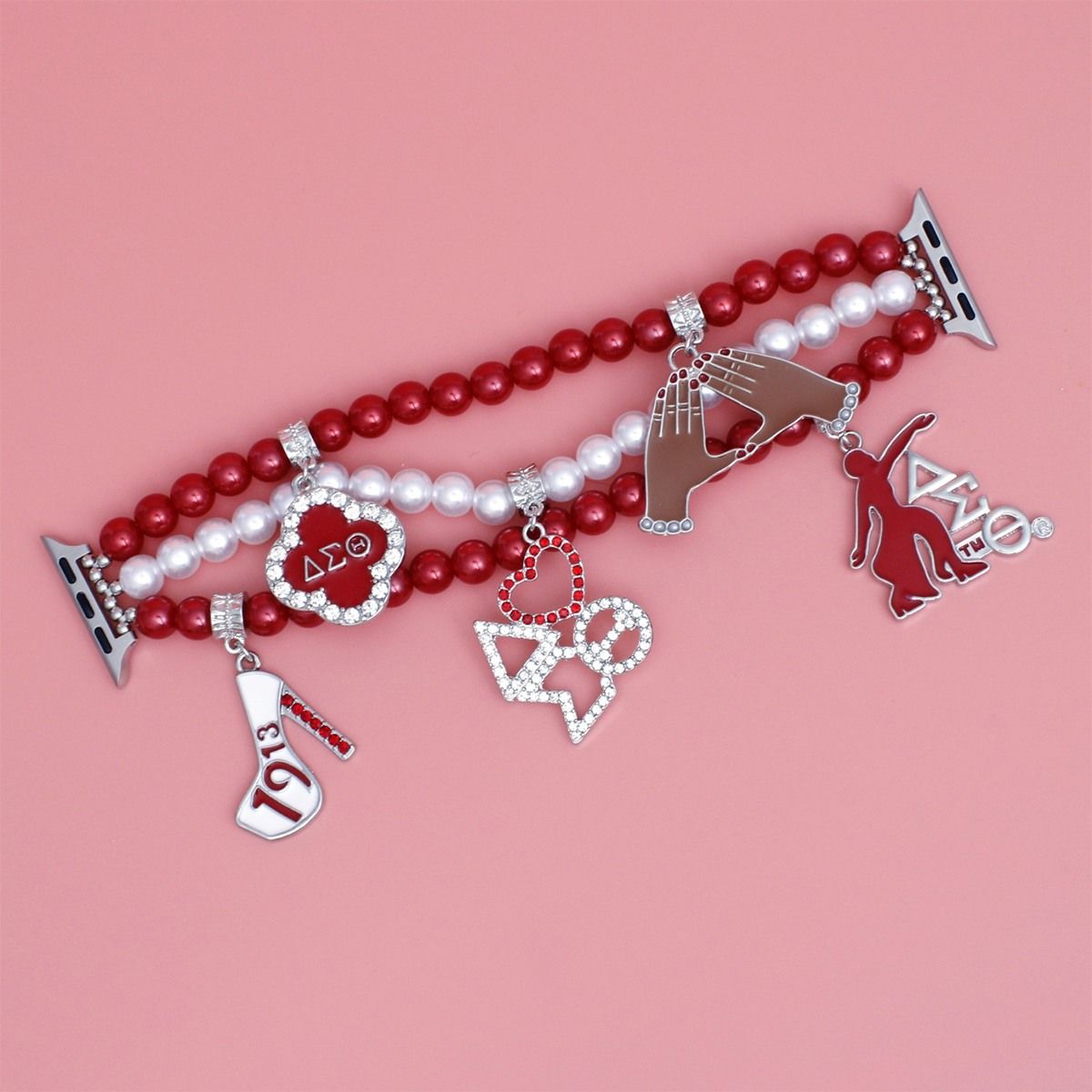 Updated DST Red and White Pearl Charm Watch Band