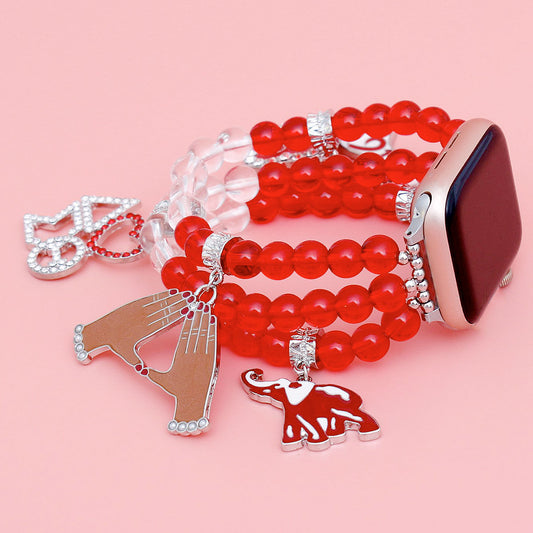 DST Sorority Red Clear Bead Watch Band for Women