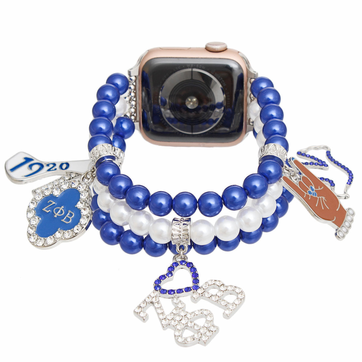 ZPB Sorority Blue White Pearl Watch Band for Women