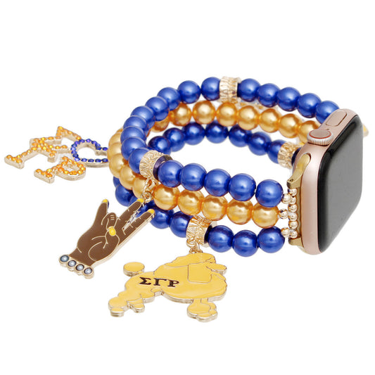 SGRHO Sorority Gold Blue Pearl Watch Band Women