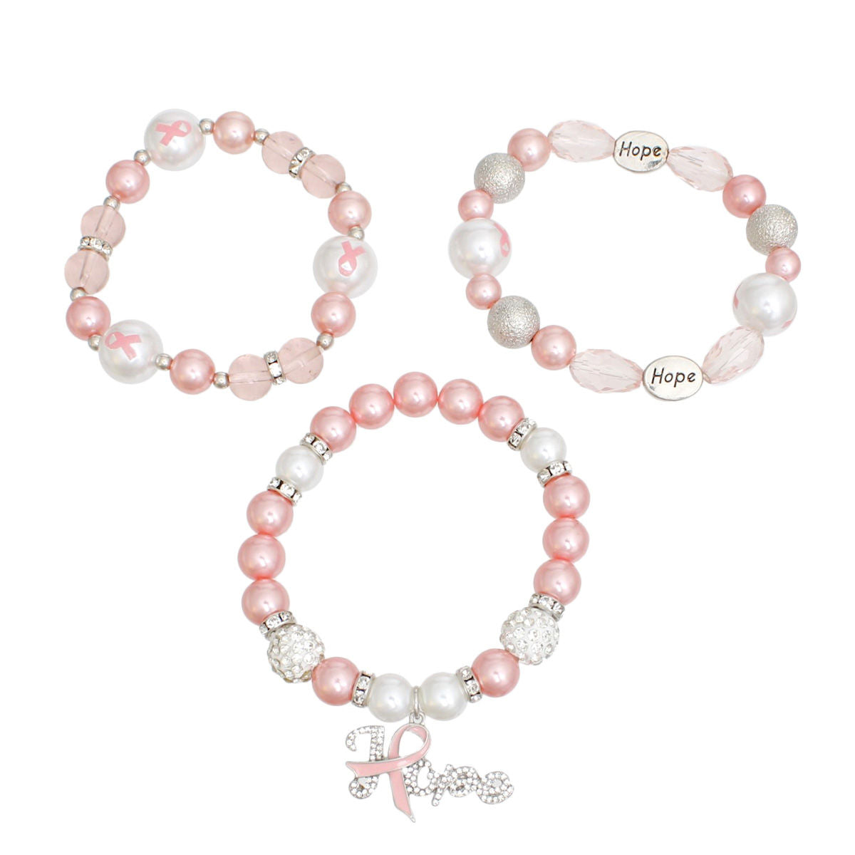 Bracelets Light Pink Breast Cancer Hope Set Women