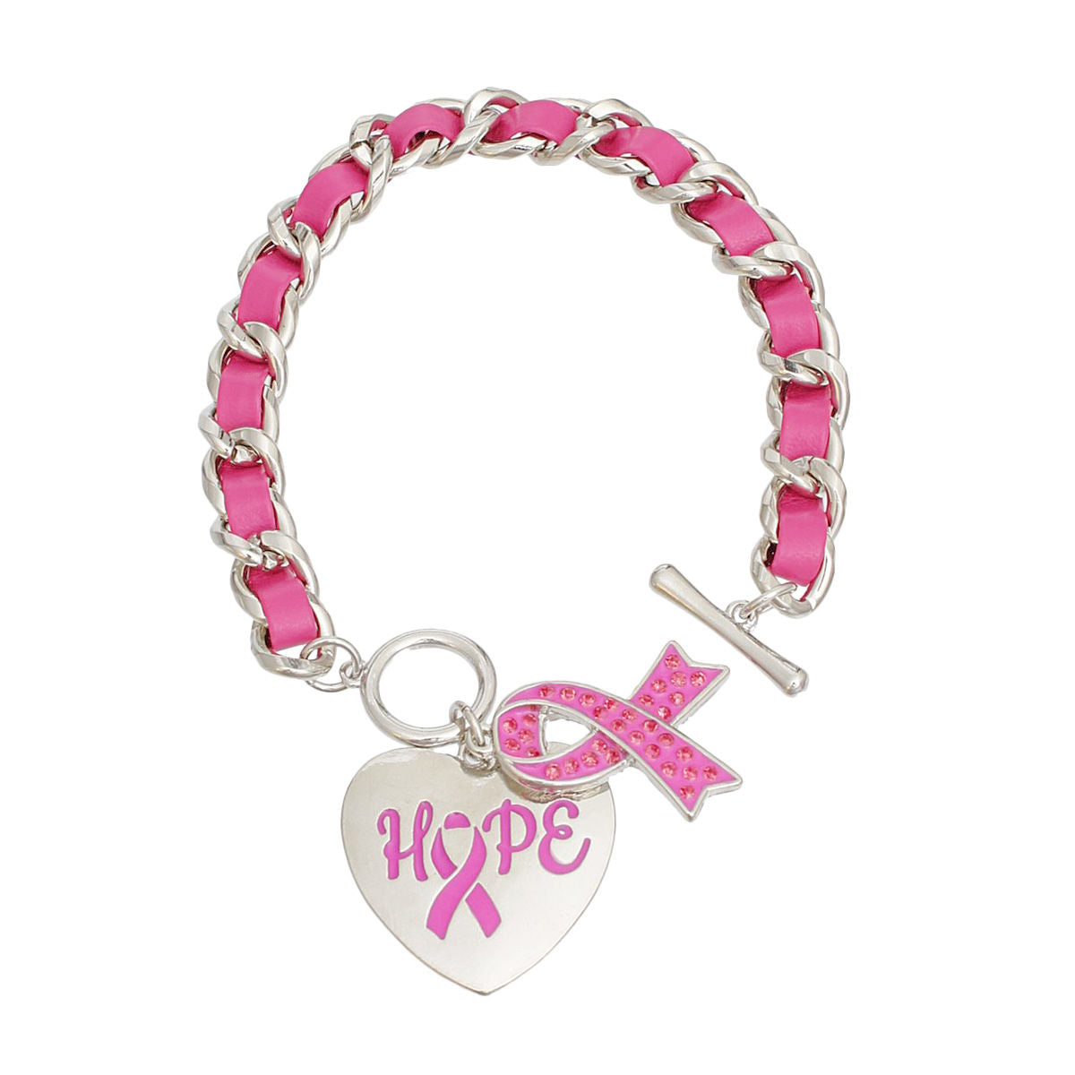 Bracelets Silver Pink Hope Cancer Toggle Chain