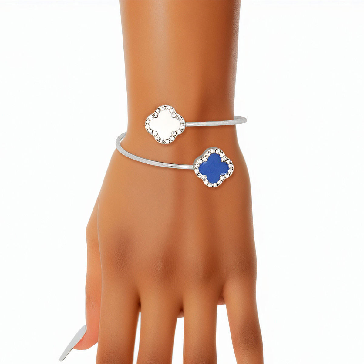 ZPB Sorority Blue White Stone Clover Open Bangle