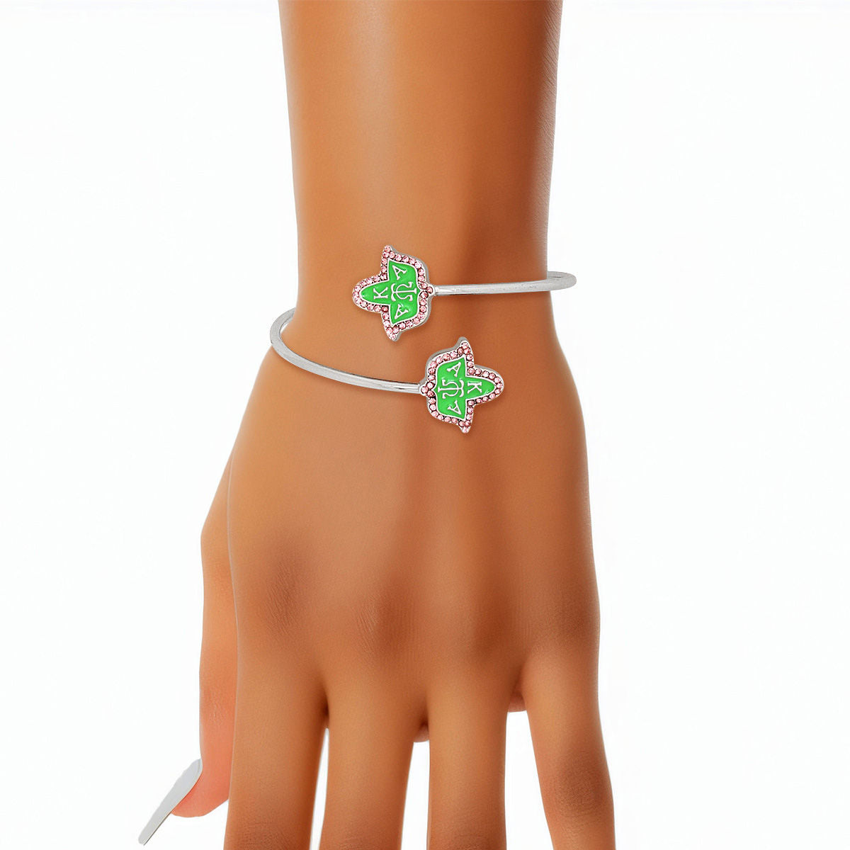 AKA Sorority Pink Green Ivy Leaf Open Bangle