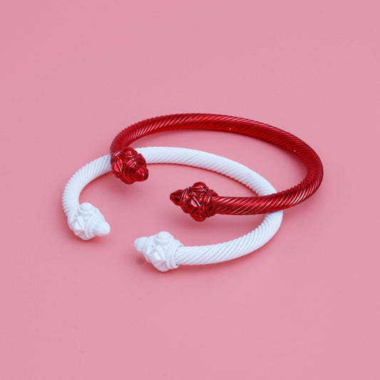 DST Sorority Red White Pointed Cable Bangle Set
