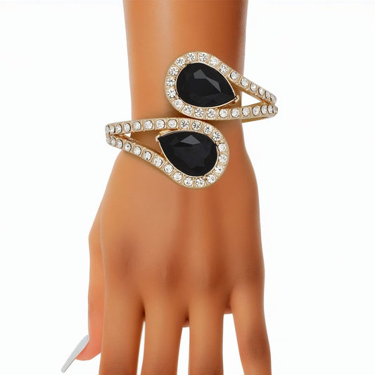Cuff Brilliant Black Teardrop Crystal Bracelet