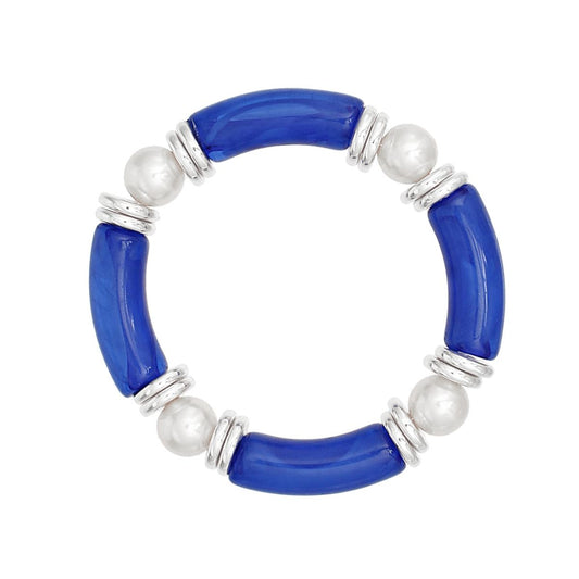 ZPB Marbled Blue with White Pearl Stretch Bracelet