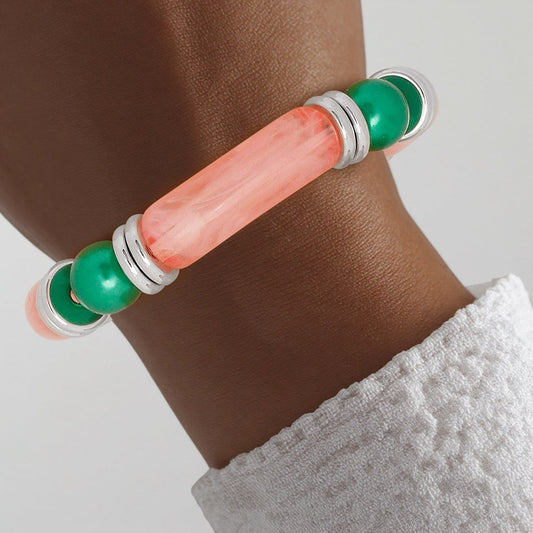 AKA Marbled Pink with Green Pearl Stretch Bracelet