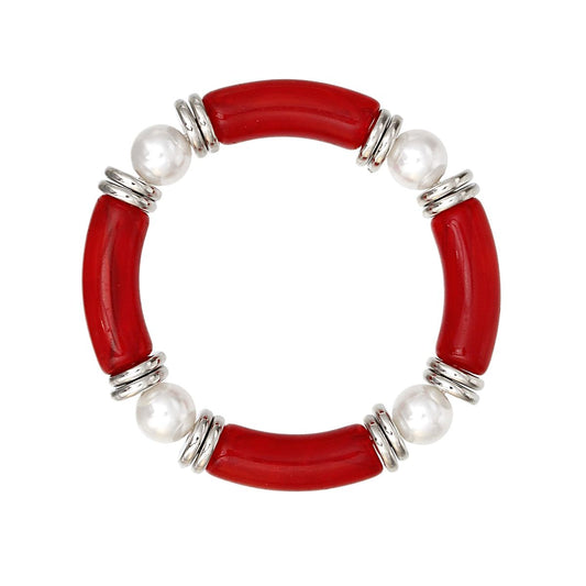 DST Marbled Red with White Pearl Stretch Bracelet