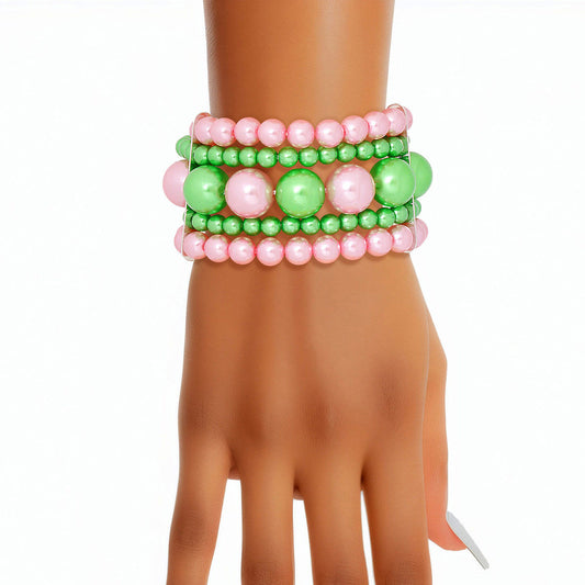 AKA Bracelet Pink Green Stacked Pearls