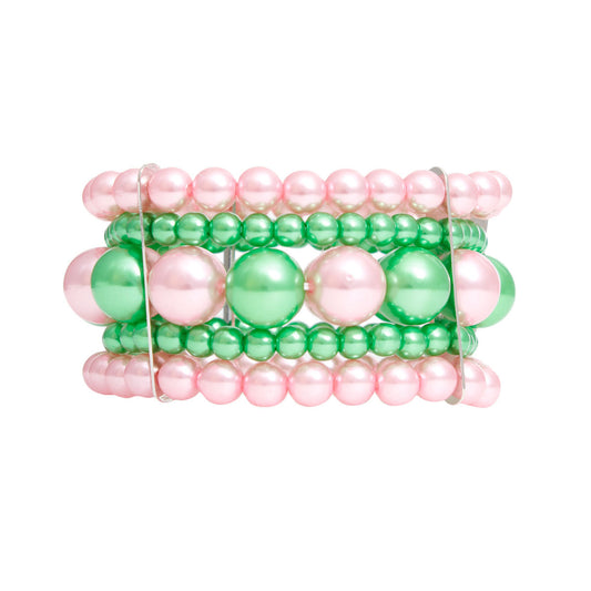 AKA Bracelet Pink Green Stacked Pearls