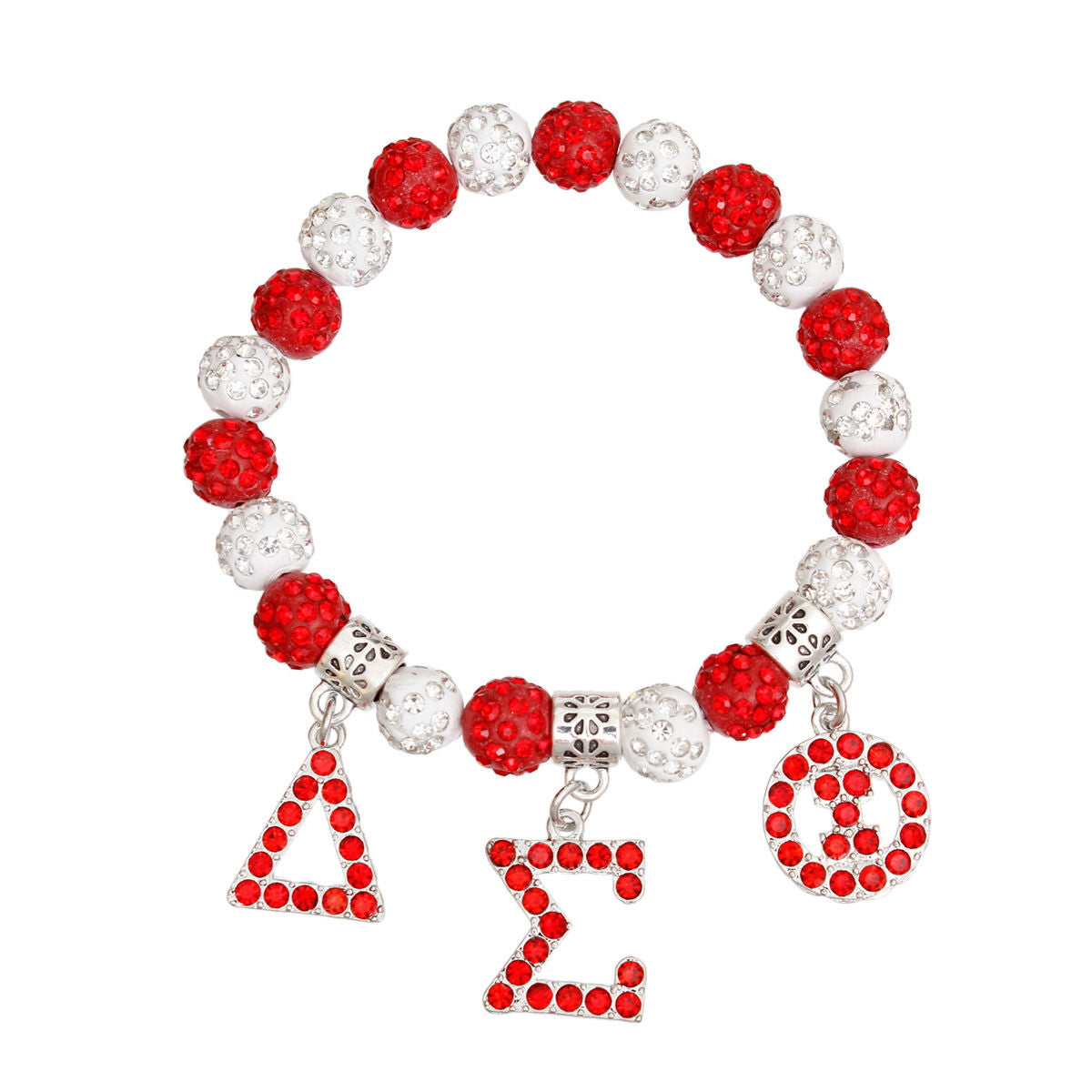 DST Sorority Red White Bling Letter Bracelet