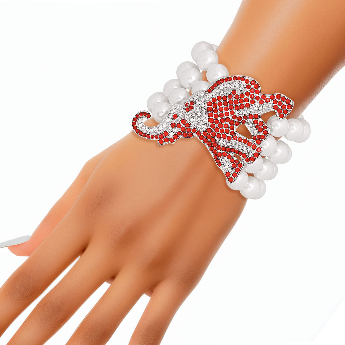 DST White Pearl 5 Strand Elephant Bracelet