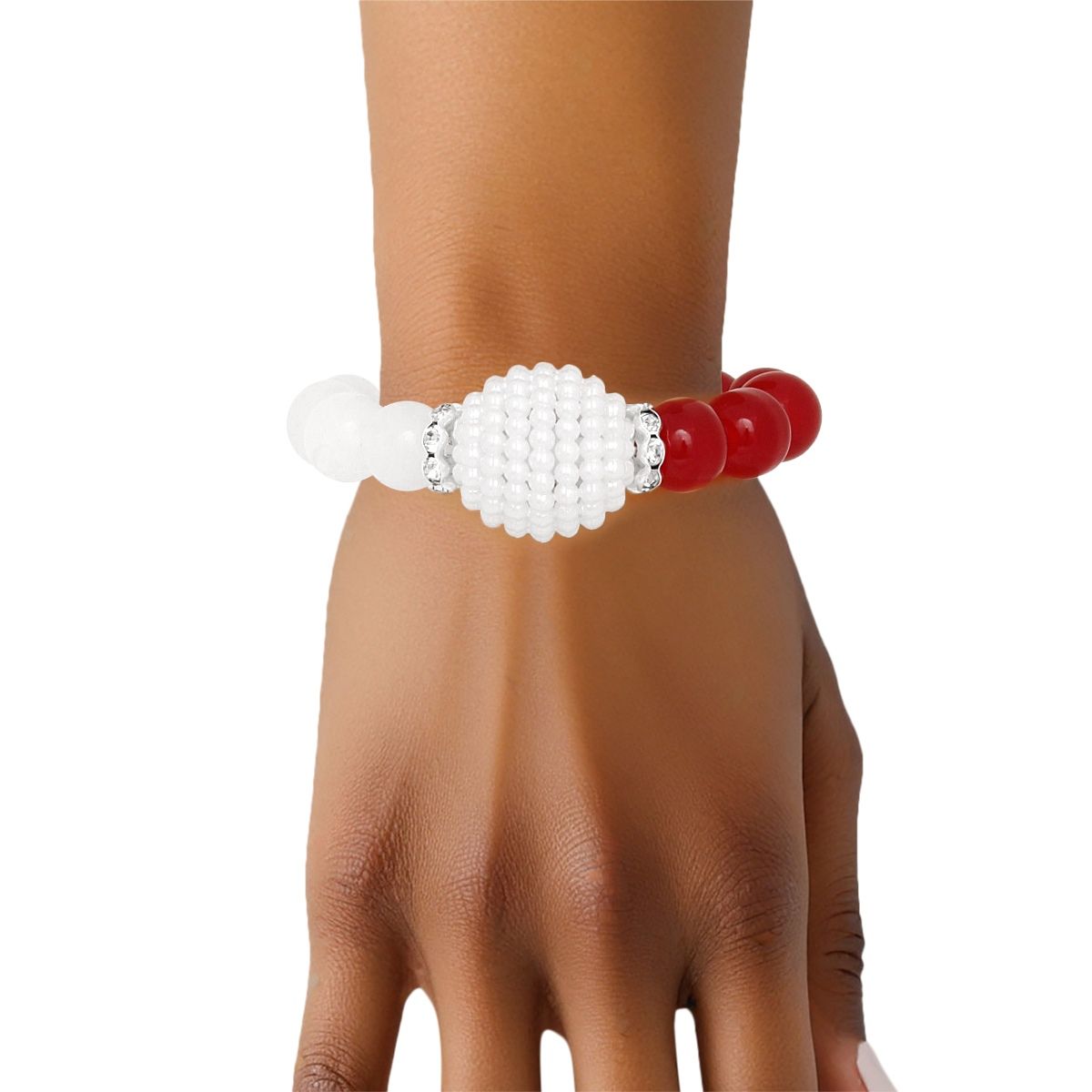 DST Sorority Red White Pearl Glass Bead Bracelet
