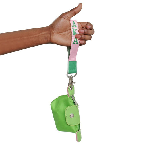 AKA Sorority Green Nylon Wristlet Strap Mini Pouch