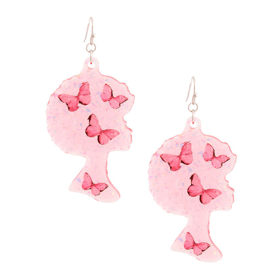 Pink Afro Butterfly Earrings