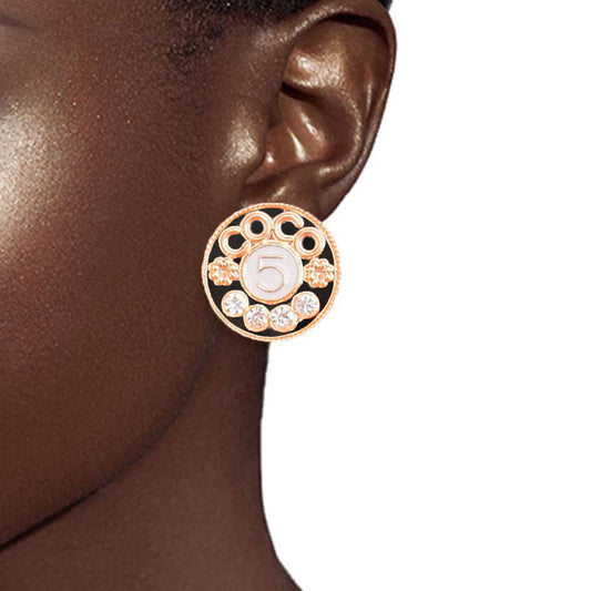 3 Pcs Designer-Inspired COCO Gold Metal and Rhinestone Stud Earring Set
