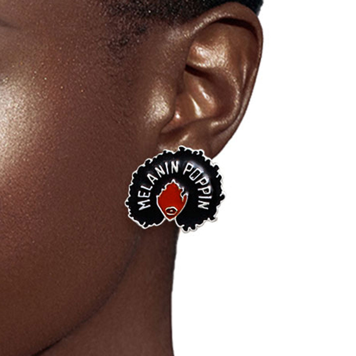 Silver 3 Pcs Black Girl Afro Studs