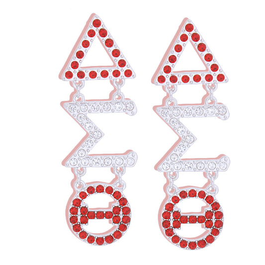 DST Dangle Red Delta Rhinestone Earrings