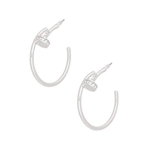 Hoops Polished Silver Nail Style Earrings Women