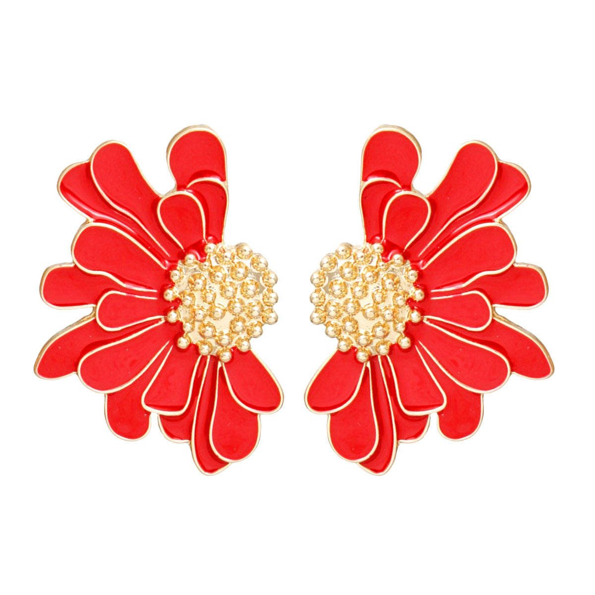 Studs Red Half Daisy Flower Earrings for Women