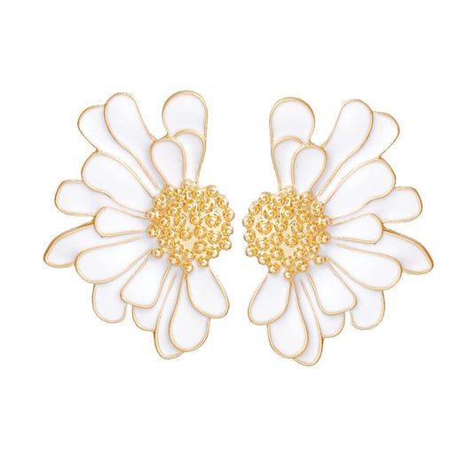 Studs White Half Daisy Flower Earrings for Women