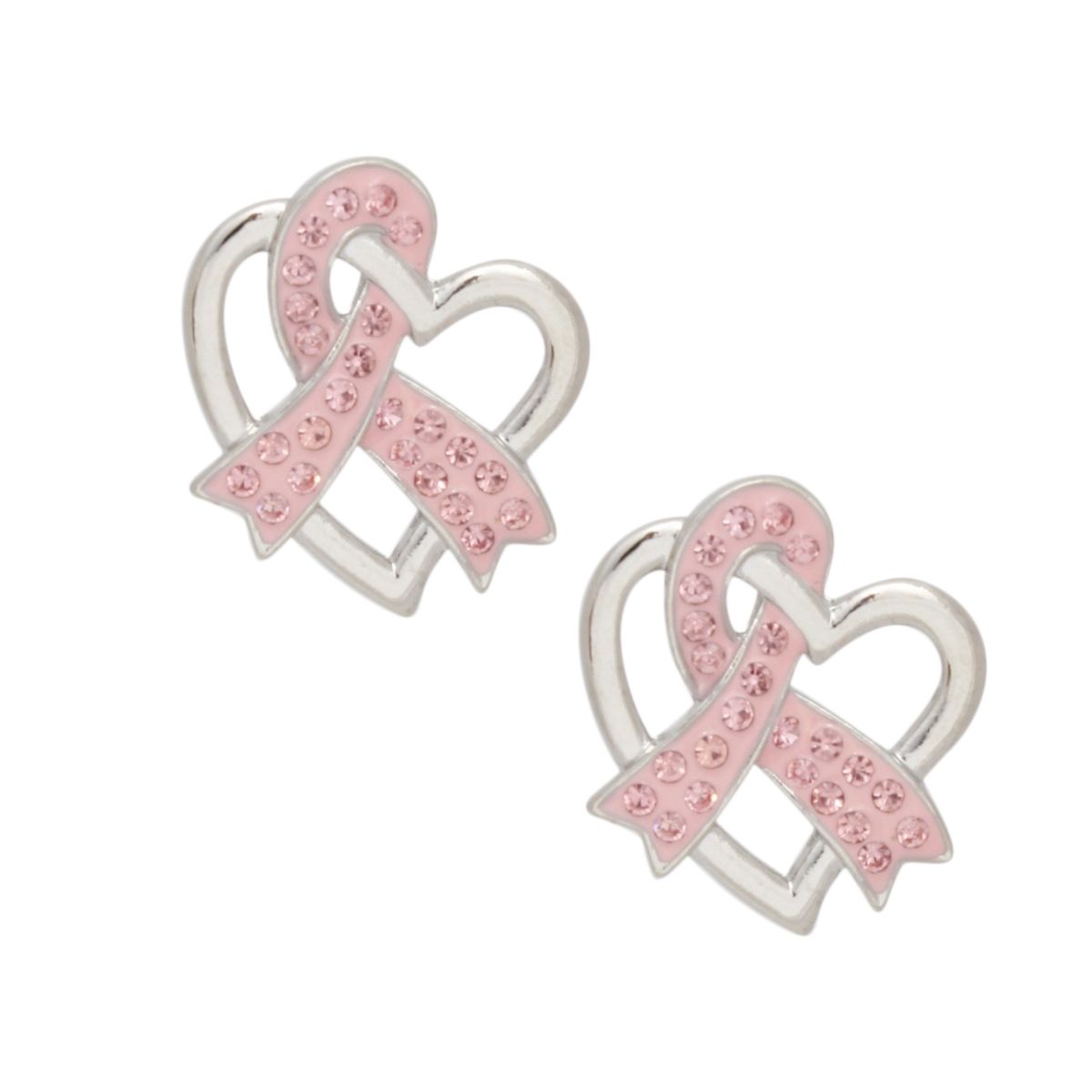 Breast Cancer Silver Light Pink Ribbon Loop Studs