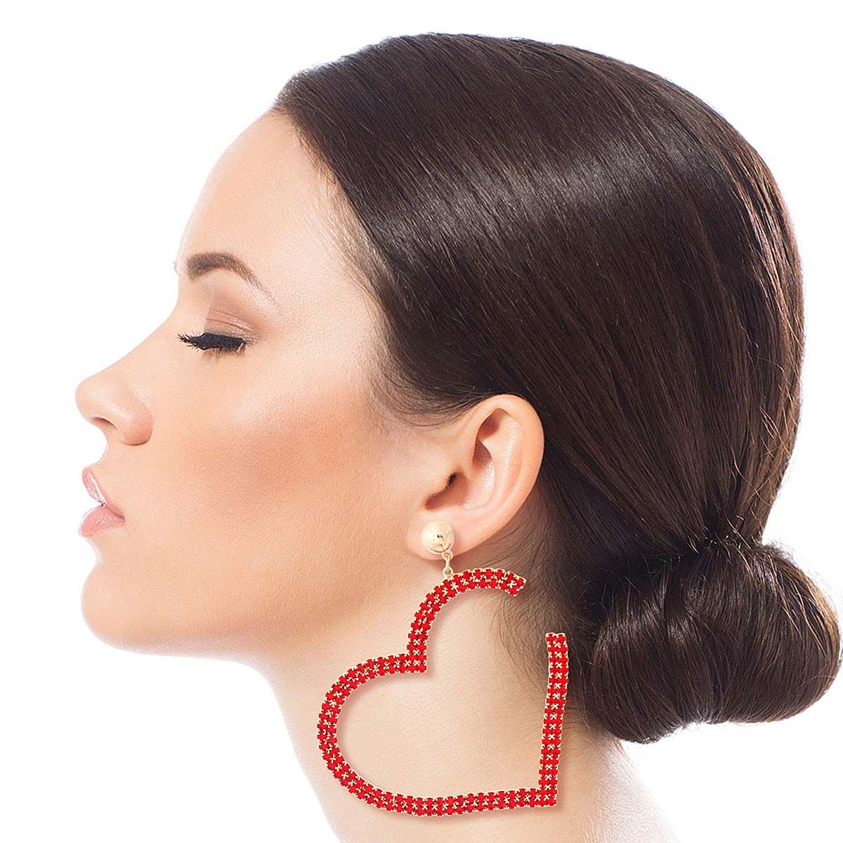 Red Pave Open Heart Earrings