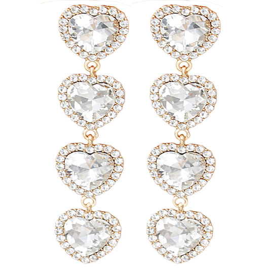 Gold Crystal Quad Heart Earrings