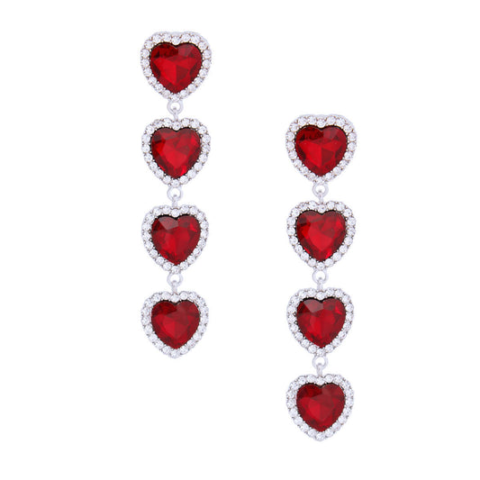 Red Crystal Quad Heart Earrings