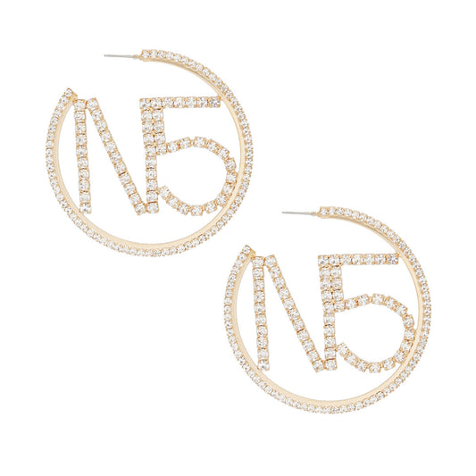 Hoops Gold Pave Rhinestone N5 Earrings for Women