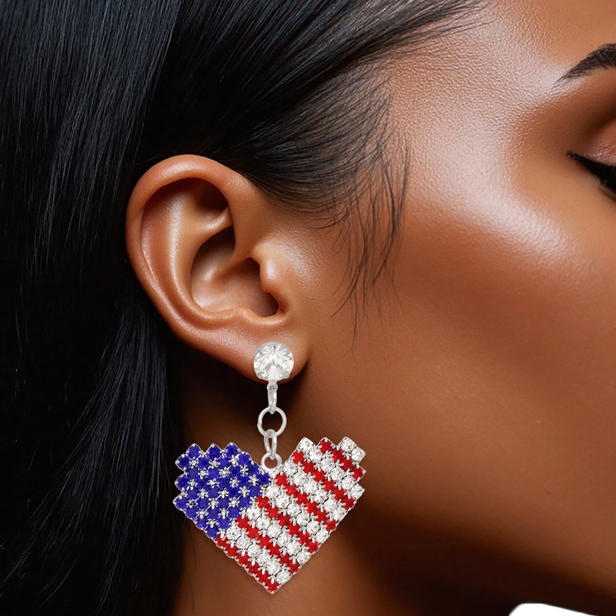 Drop Heart Freedom American Glam Silver Earrings