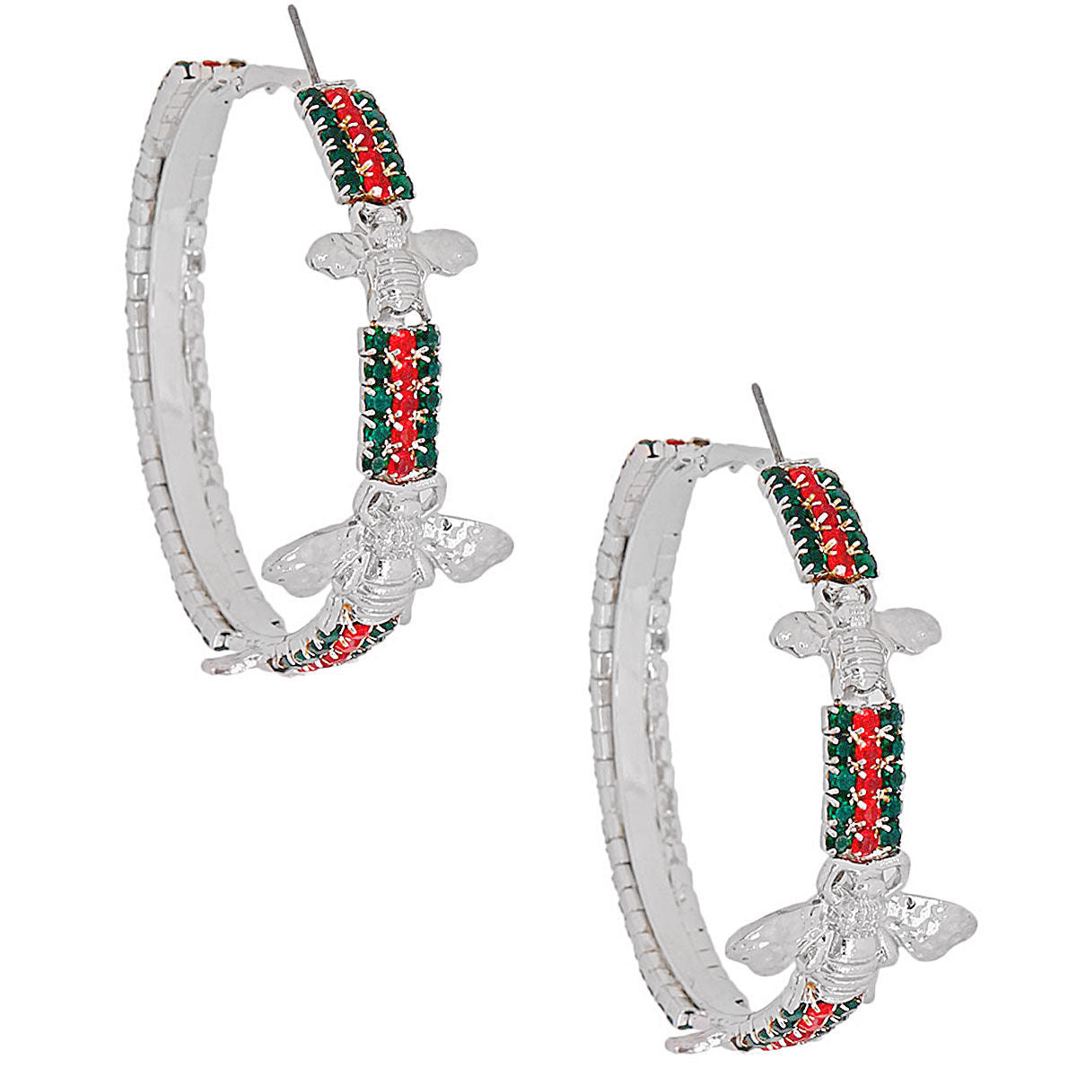 Silver Red and Green Bee Hoops