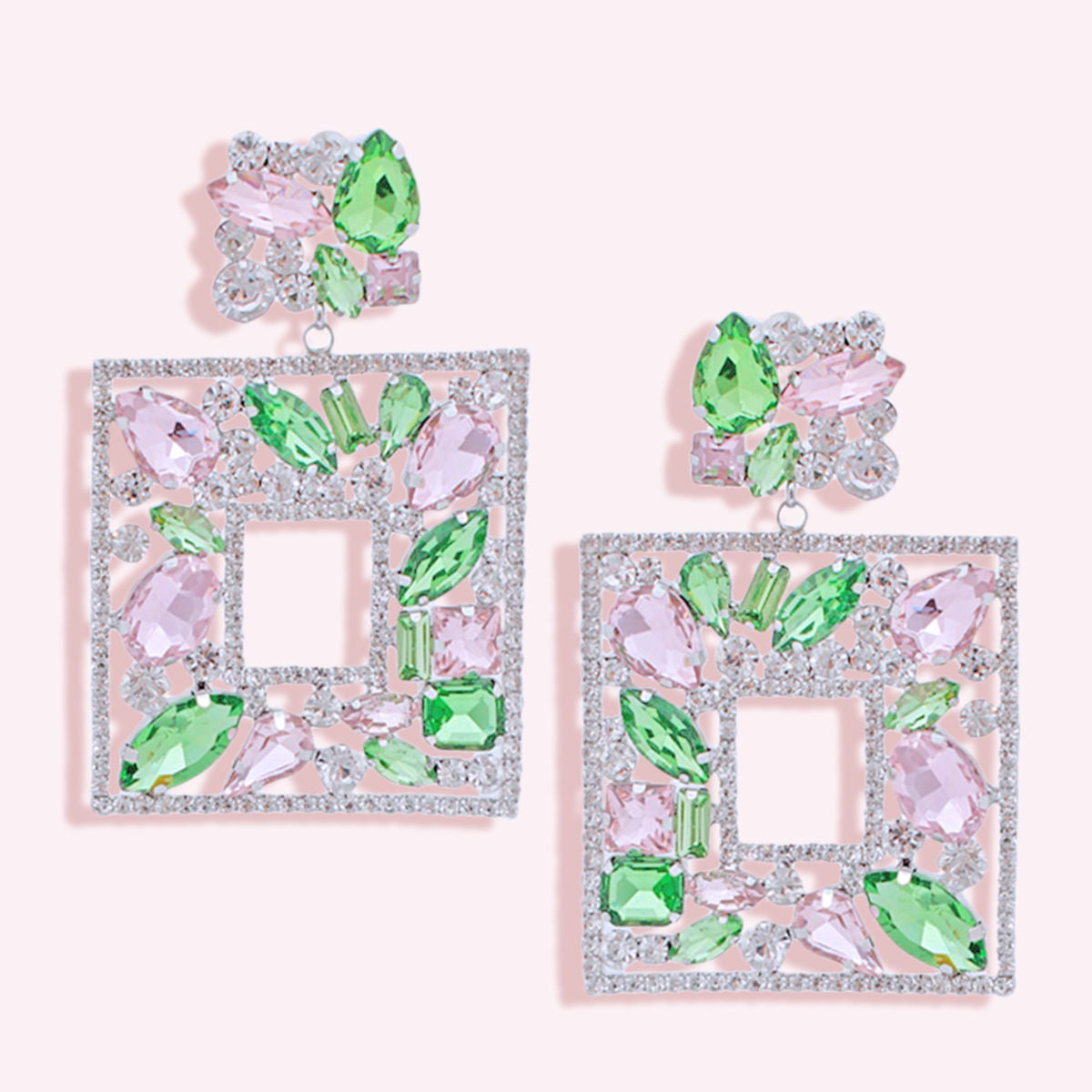 AKA Light Pink Green Crystal Square