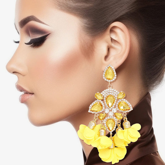 Dangle Yellow Crystal Petal Tassel Earrings Women