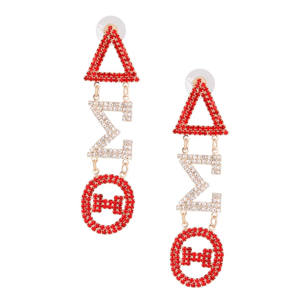 Red Sorority DST Dangle Earrings|2.75 inches