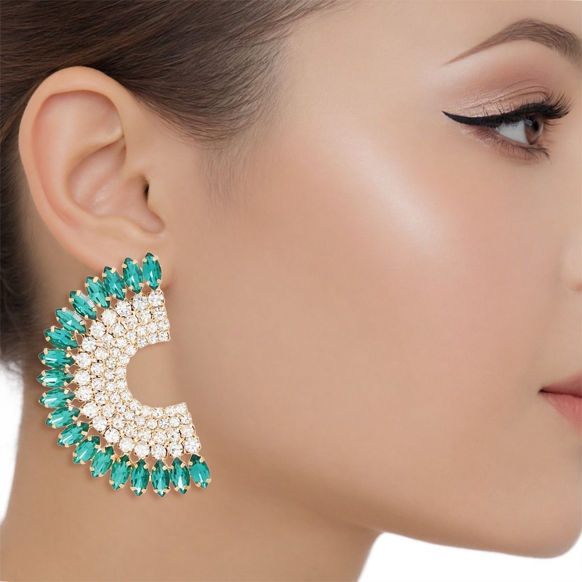 Studs Green Crystal Semi Circle Luminous Earrings