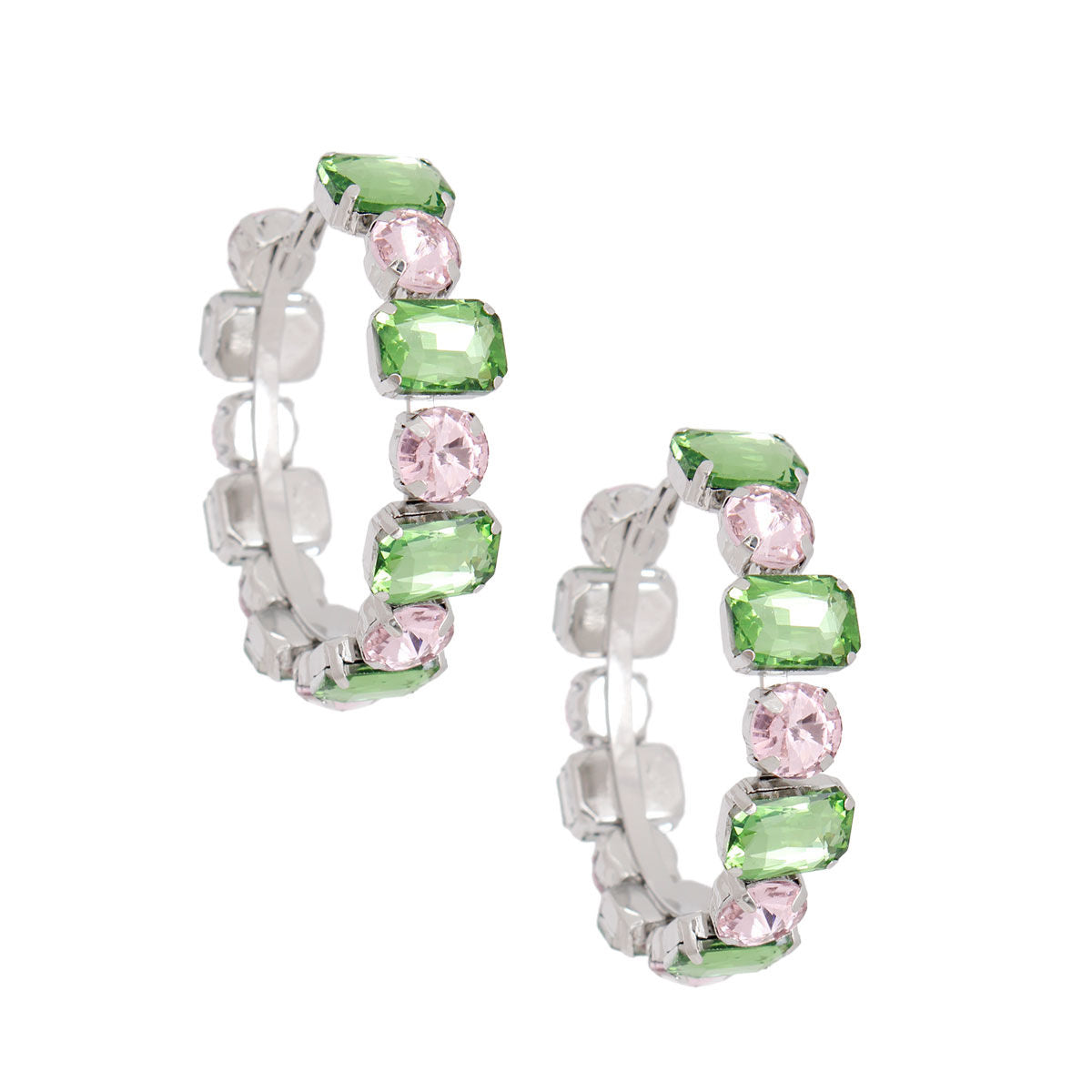 AKA Pink Green Glass Crystal Hoops